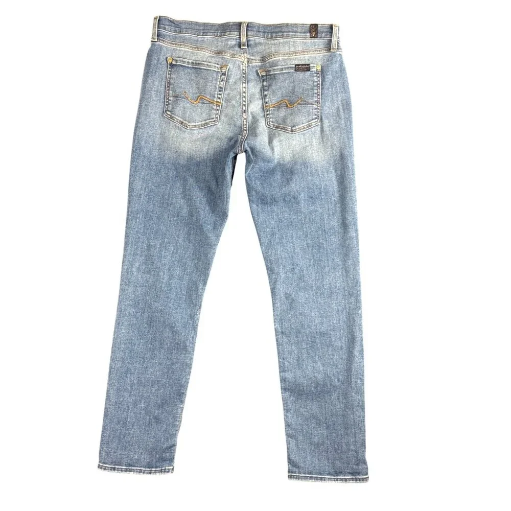 7 For All Mankind Skinny Jeans Womens 28 Blue Stretch Denim Mid Rise Button Fly